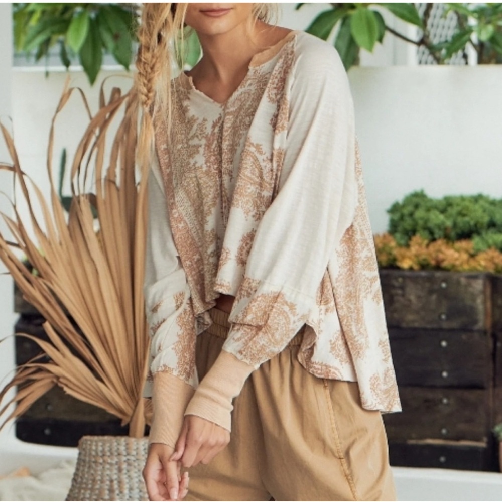 We The Free Beige and Cream Floral Top